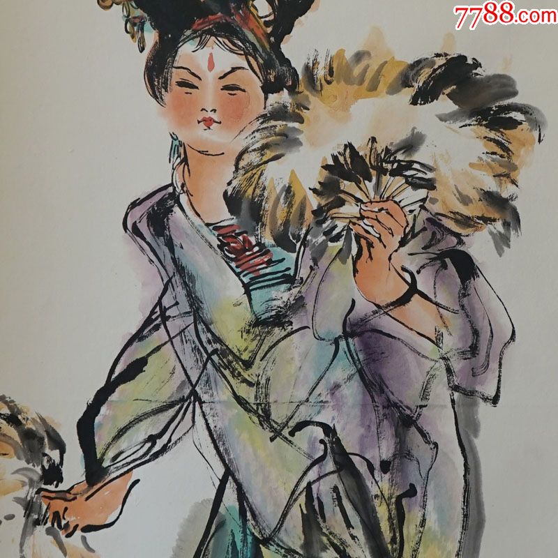 程十发仕女图中堂画真手工绘国画风景山水人物名人字画装饰画