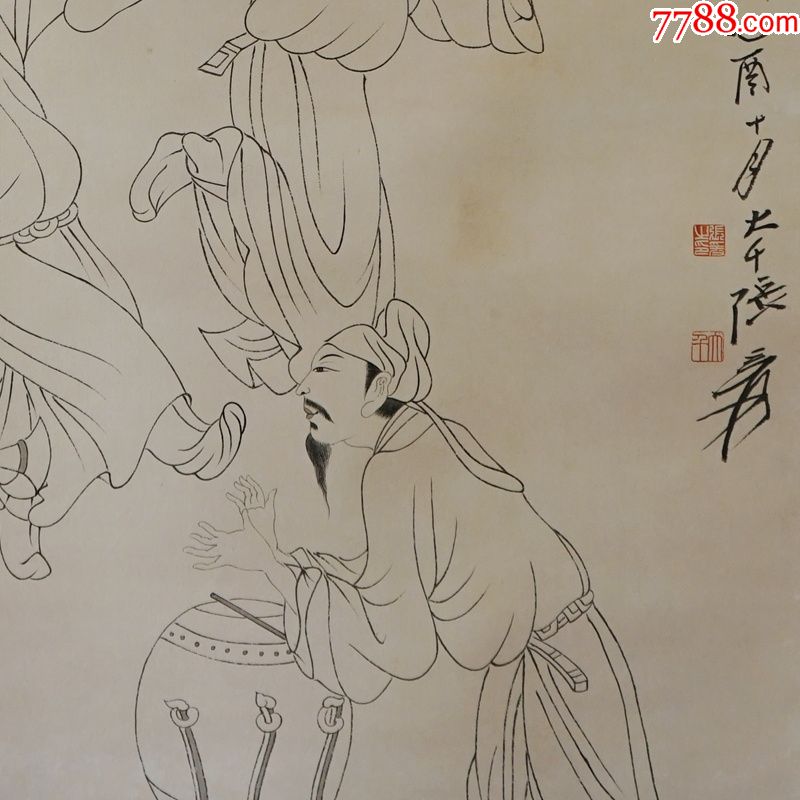 张大千素描中堂画真手工绘国画风景山水人物名人字画装饰画