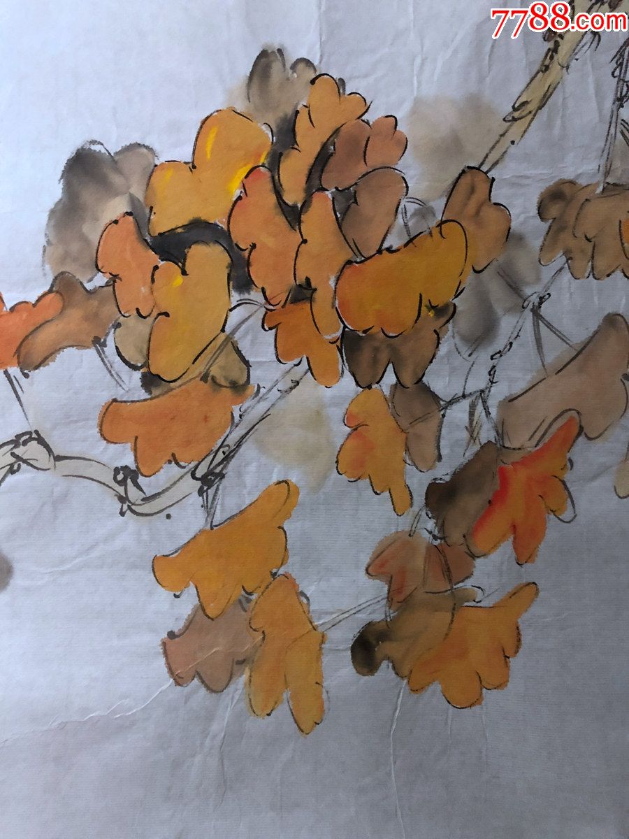 国画原作,418,写意花鸟画,银杏,无款