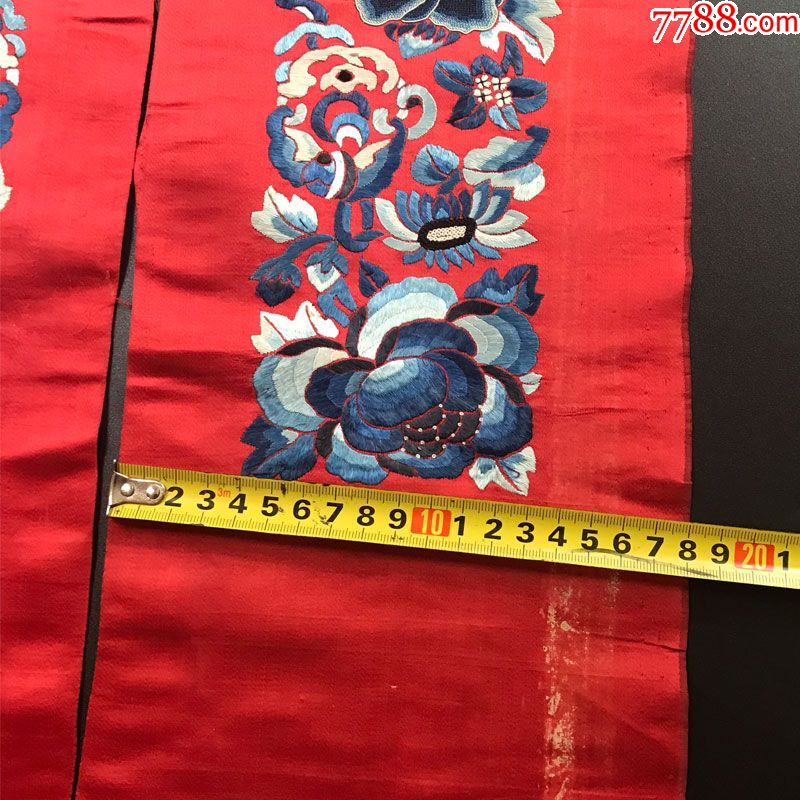 清代三蓝绣袖口一对老绣片老刺绣老绣品古玩古董