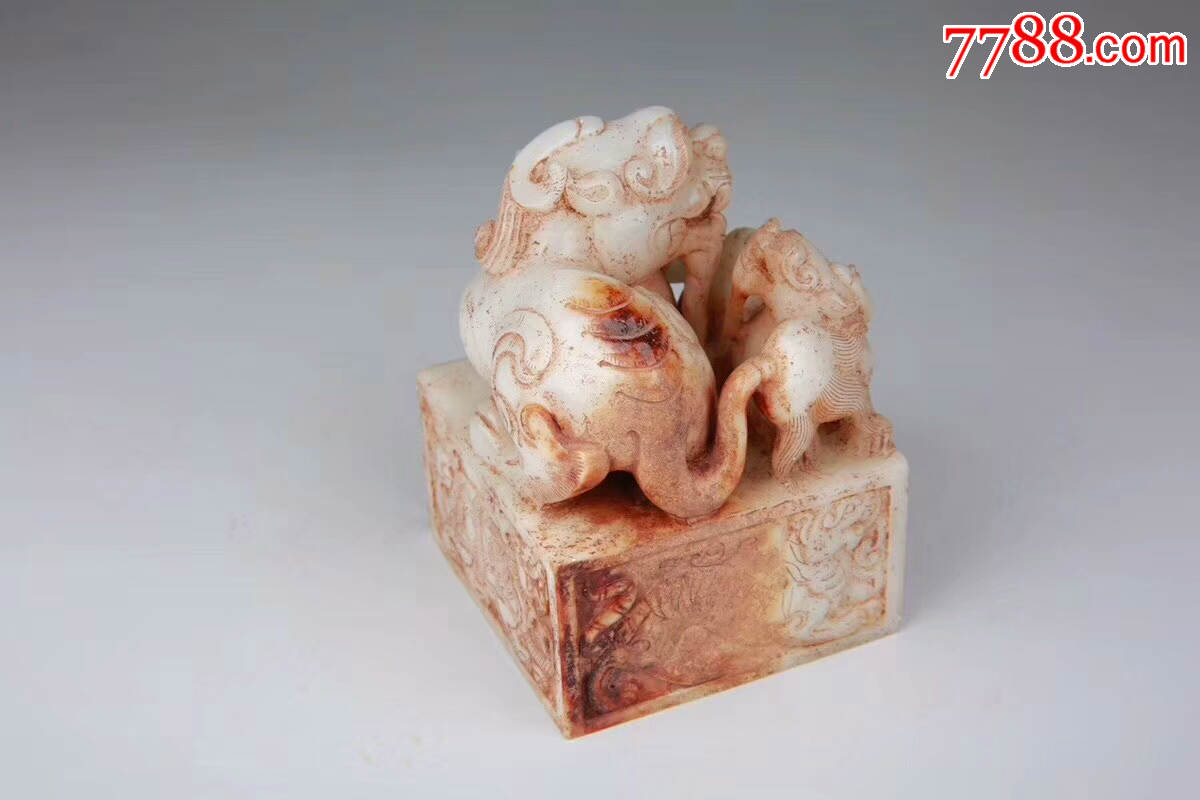 老和田玉瑞兽印章双貔貅