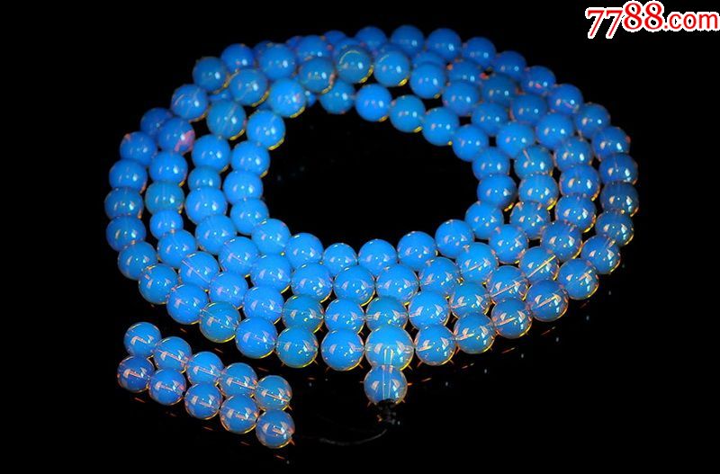 y1945墨西哥高蓝蓝珀圆珠直径10mm108颗佛珠项链附鉴定证书