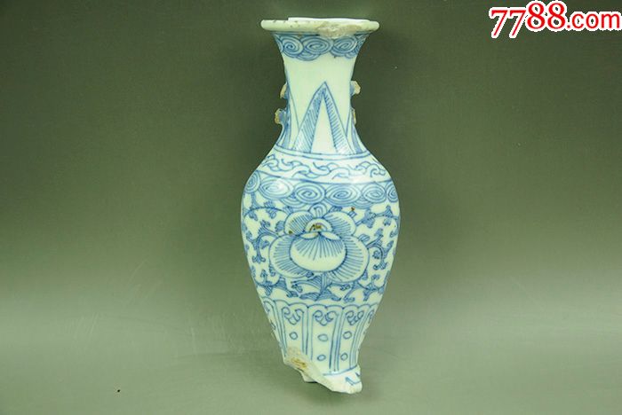 清中期青花瓷缠枝莲纹壁瓶明清景德镇老瓷器古玩陈设摆件包老藏品