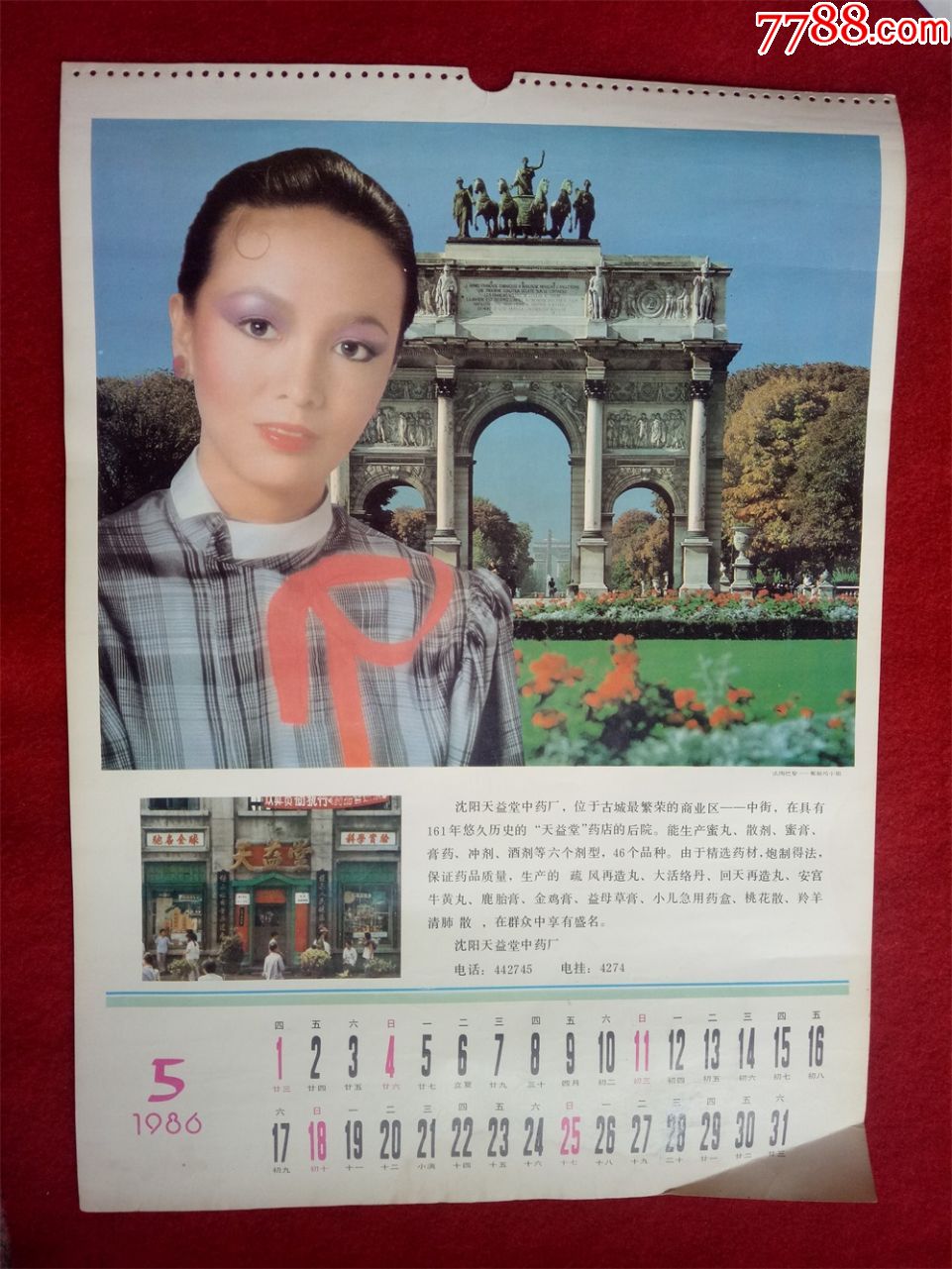 怀旧收藏八十年代挂历单页郑裕玲小姐尺寸53*37cm