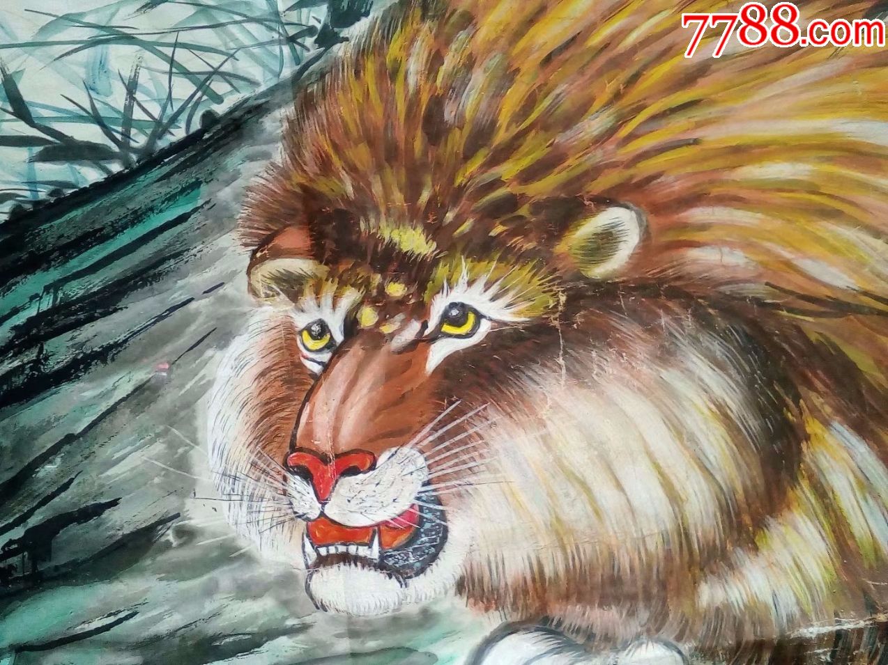 1980年四尺中堂花鸟画国画动物猛兽老虎狮子,那时古玩
