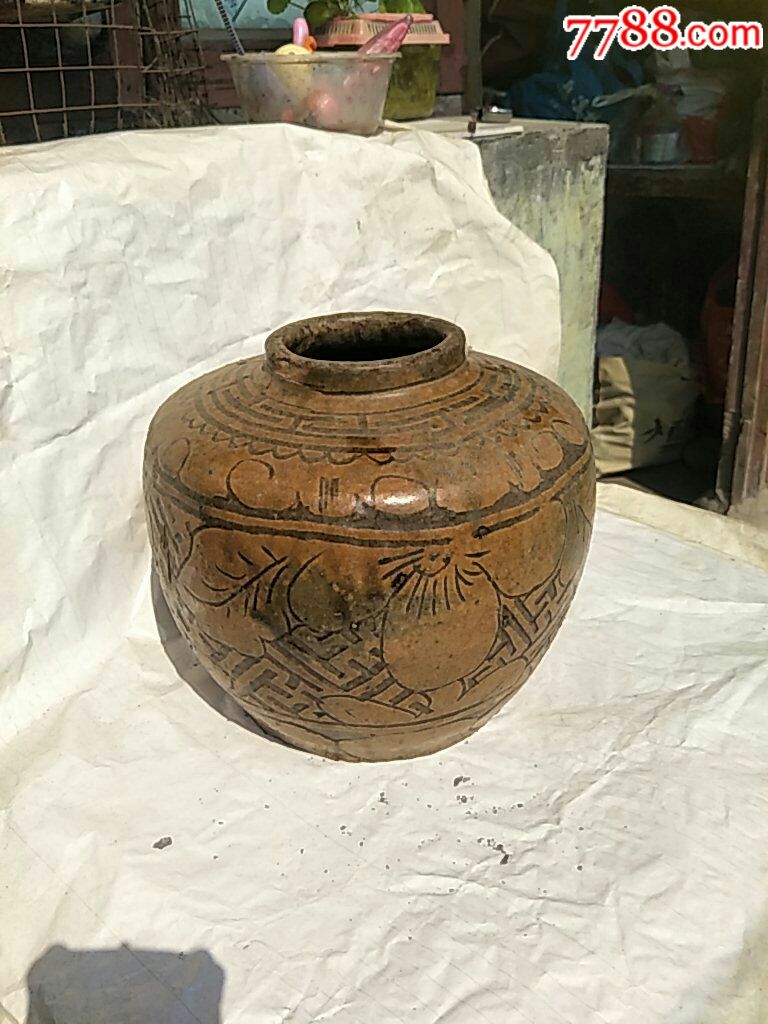 马口窑花卉纹万字格满工陶酒罐_其他陶器_学古韵易真