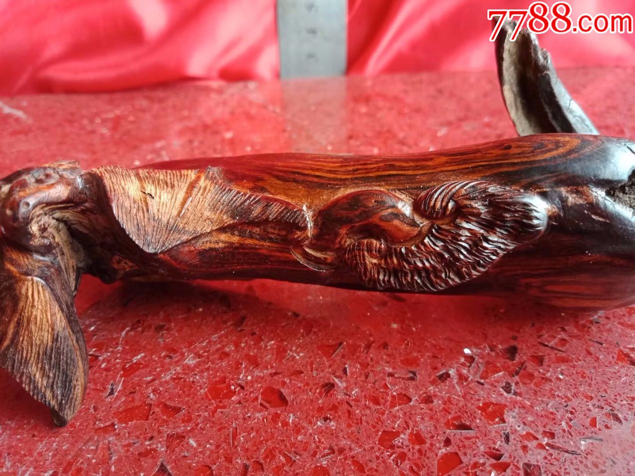 60克,越南黄花梨红木纯手工雕刻花鸟蝙蝠灵芝