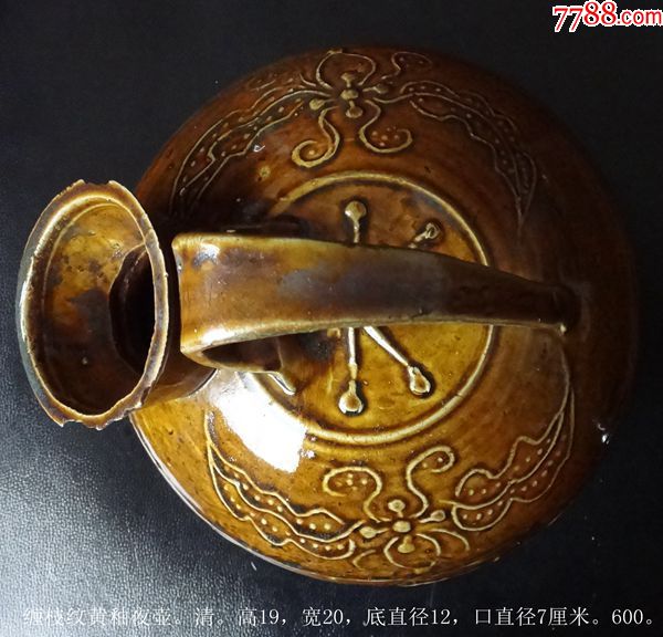 缠枝纹黄釉夜壶.清
