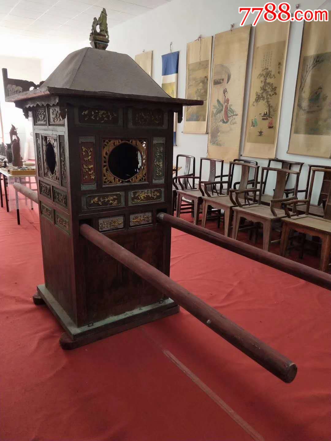 清期老花轿,六人抬老花轿,手工雕刻!