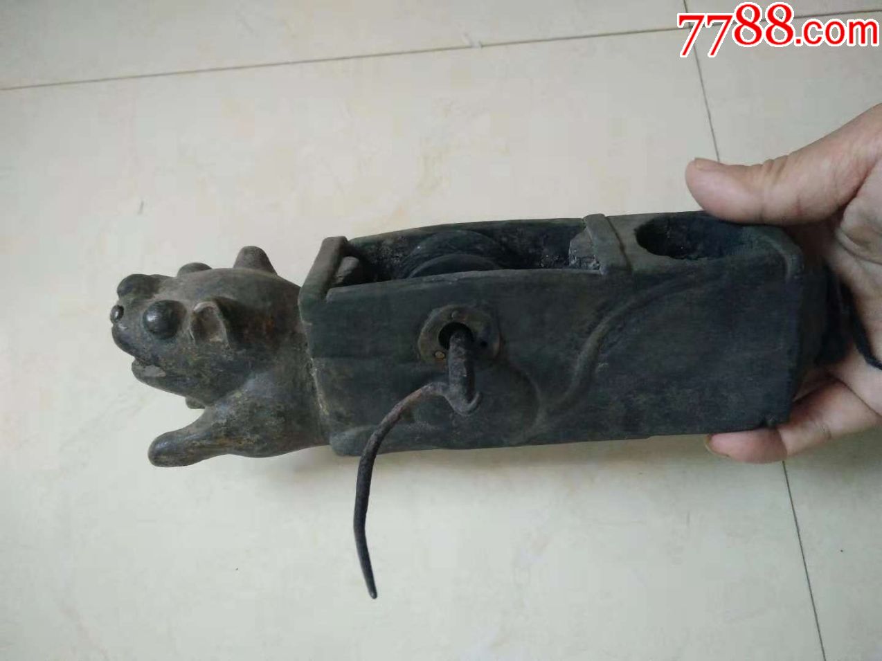 清代杂项木雕《木匠师傅工具墨斗》虎头形怀旧奇特怀旧老物件