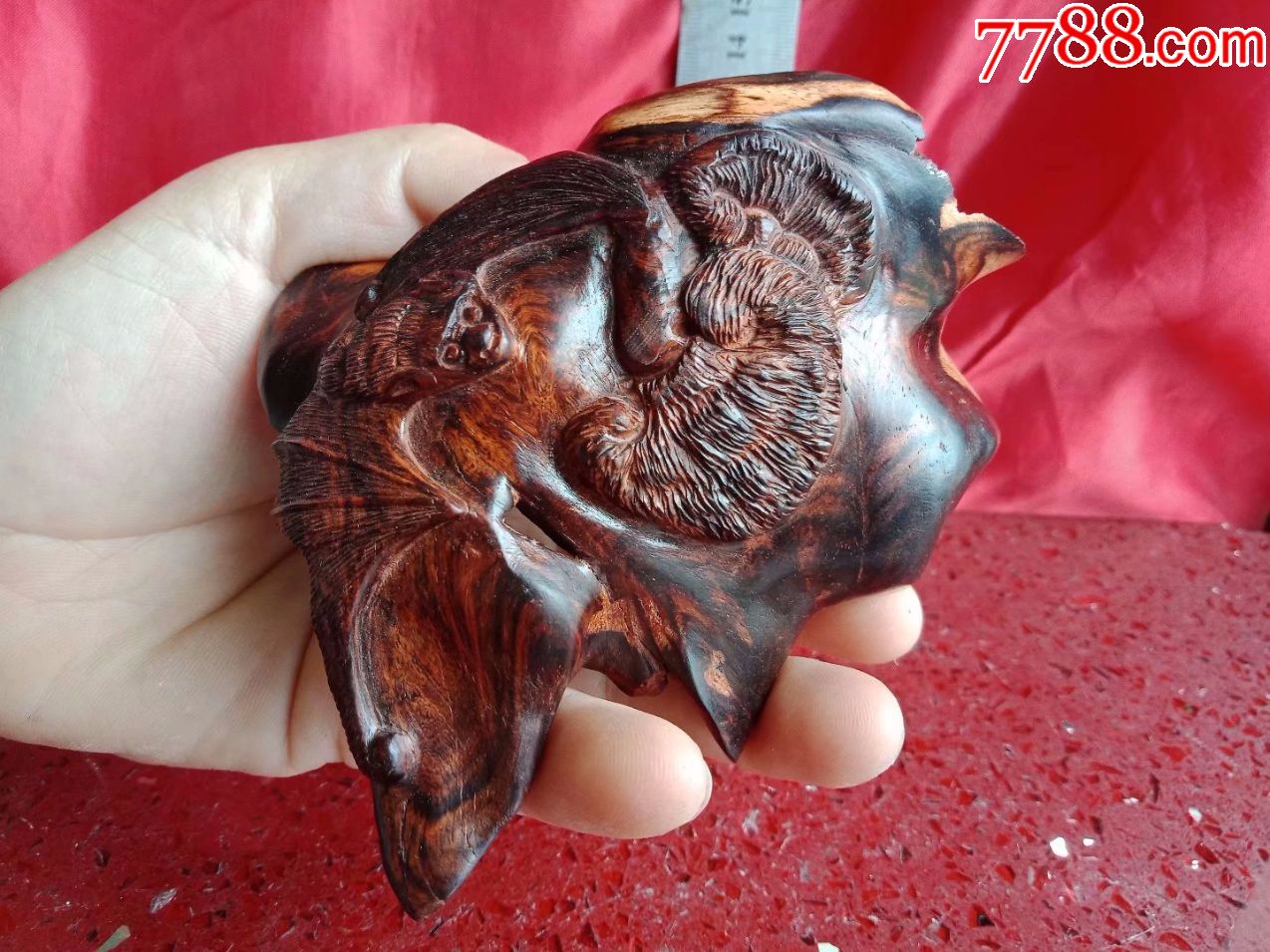 特价,110克,越南黄花梨红木纯手工雕刻花鸟动物蝙蝠灵芝有福寿