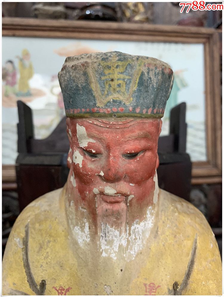 清代老木雕-土地爷泥塑20/16/26厘米/d/bz-1104