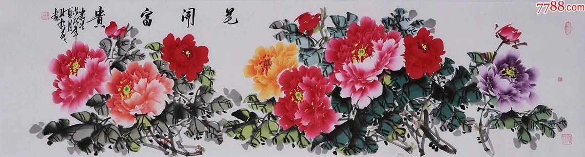 孔庆义·六尺对开牡丹03_价格150.