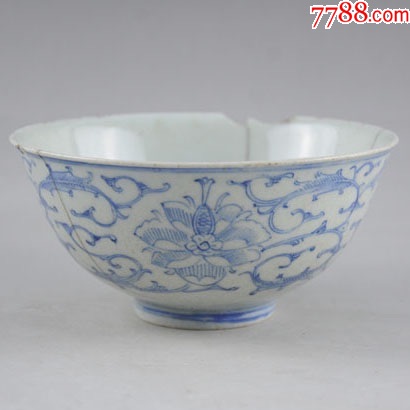 清代缠枝莲碗青花瓷景德镇老瓷器民俗包老包真古董古玩陈设收藏品