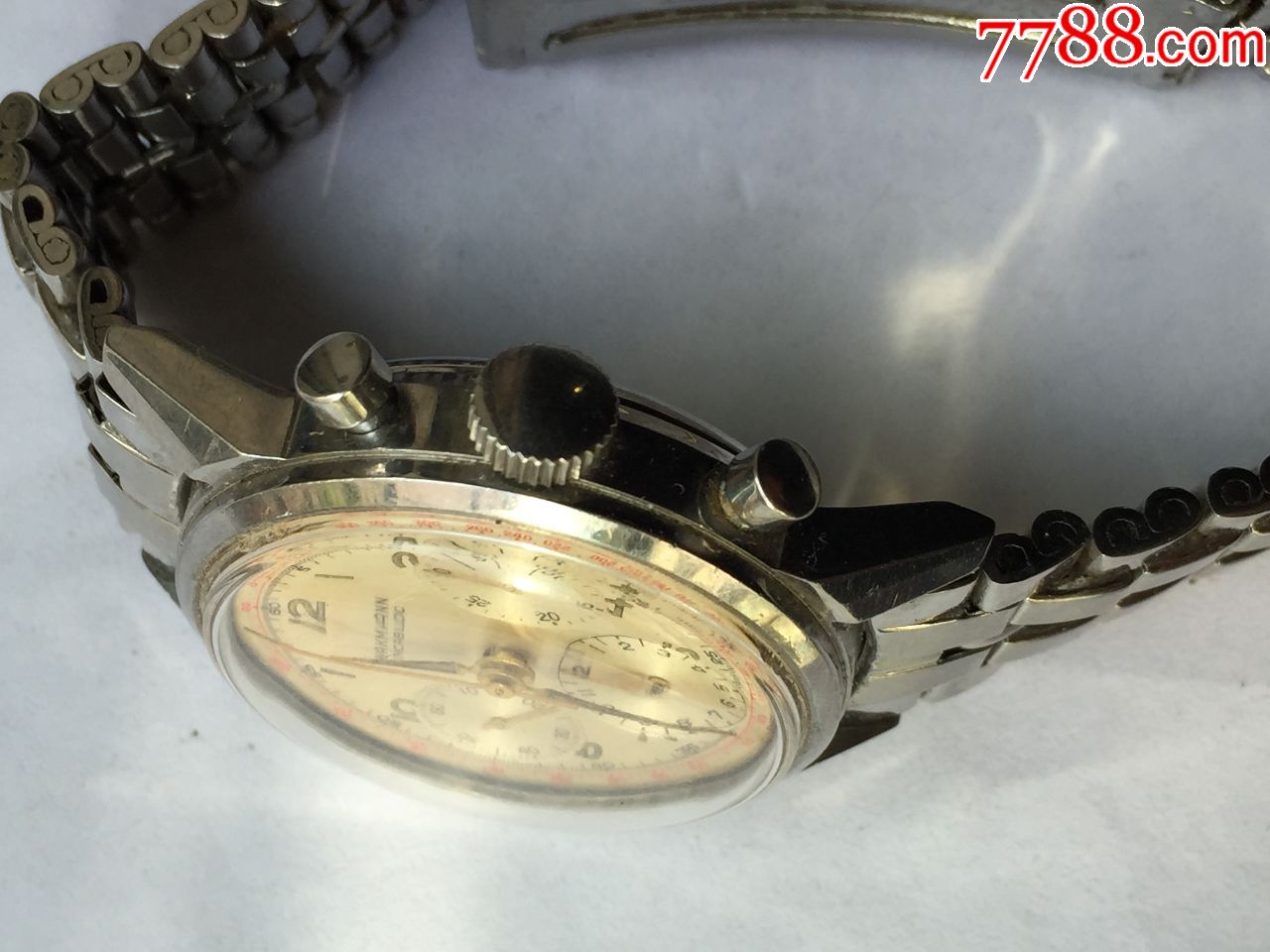 少见好品全钢瑞士威克曼6针计时飞行机械码表