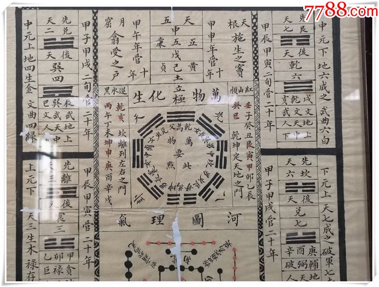 清代老字画书法国画收藏-洛河图,清代,道教画65/43厘米bz-1213