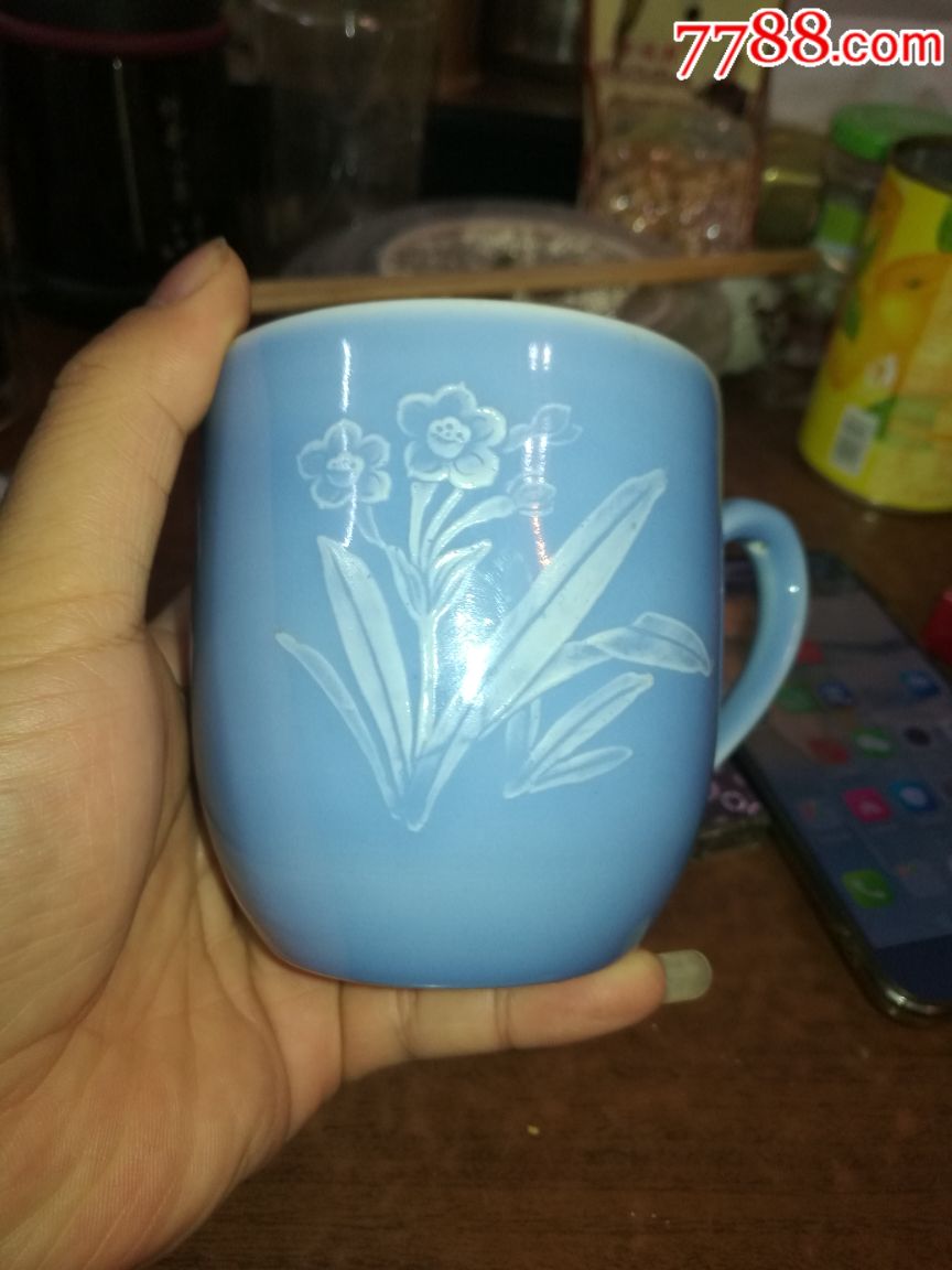 567天青釉兰花堆白杯子,青瓷/秘色瓷_第9张_7788青瓷收藏