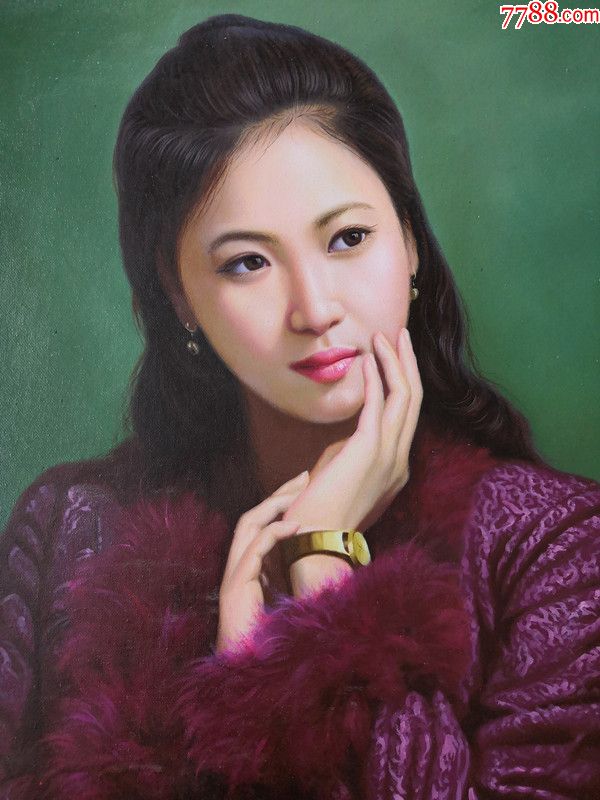 朝鲜一级画家(申宇)超写实人物美女(深思的女孩)油画