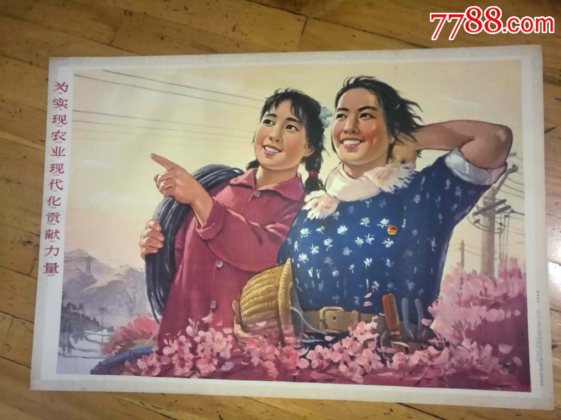 古董古玩收藏真品红色收藏文革宣传画为实现农业现代化贡献力量