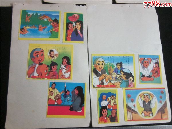 上世纪80年代港台明星卡通人物贴纸黄边贴纸怀旧收藏~卡通等散张.