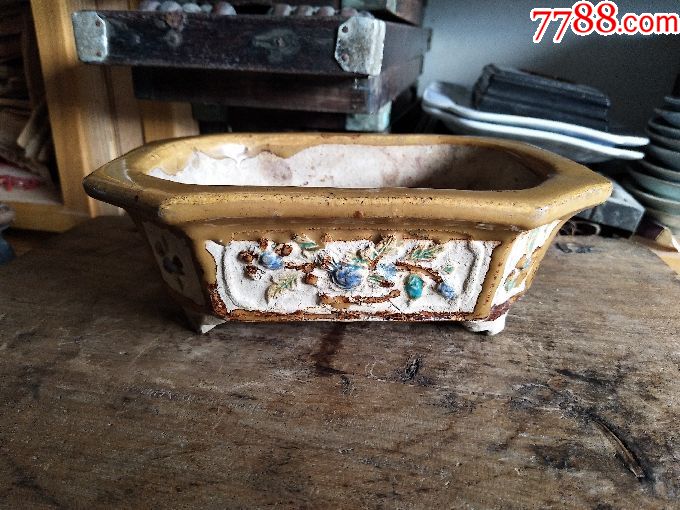 全品清代石湾窑开窗花盆