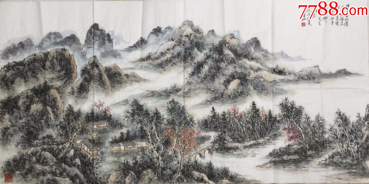 山水画*代宗师,四尺整张手绘山水_价格2188