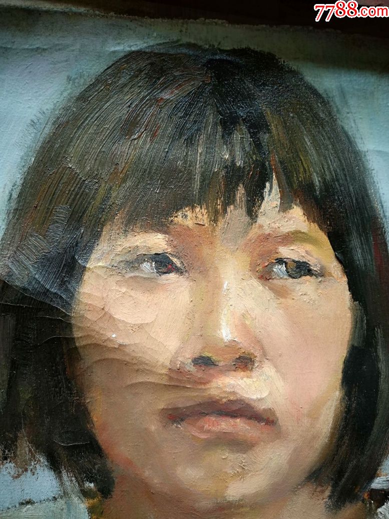 早期大幅刀笔肖像油画《短发女青年肖像》