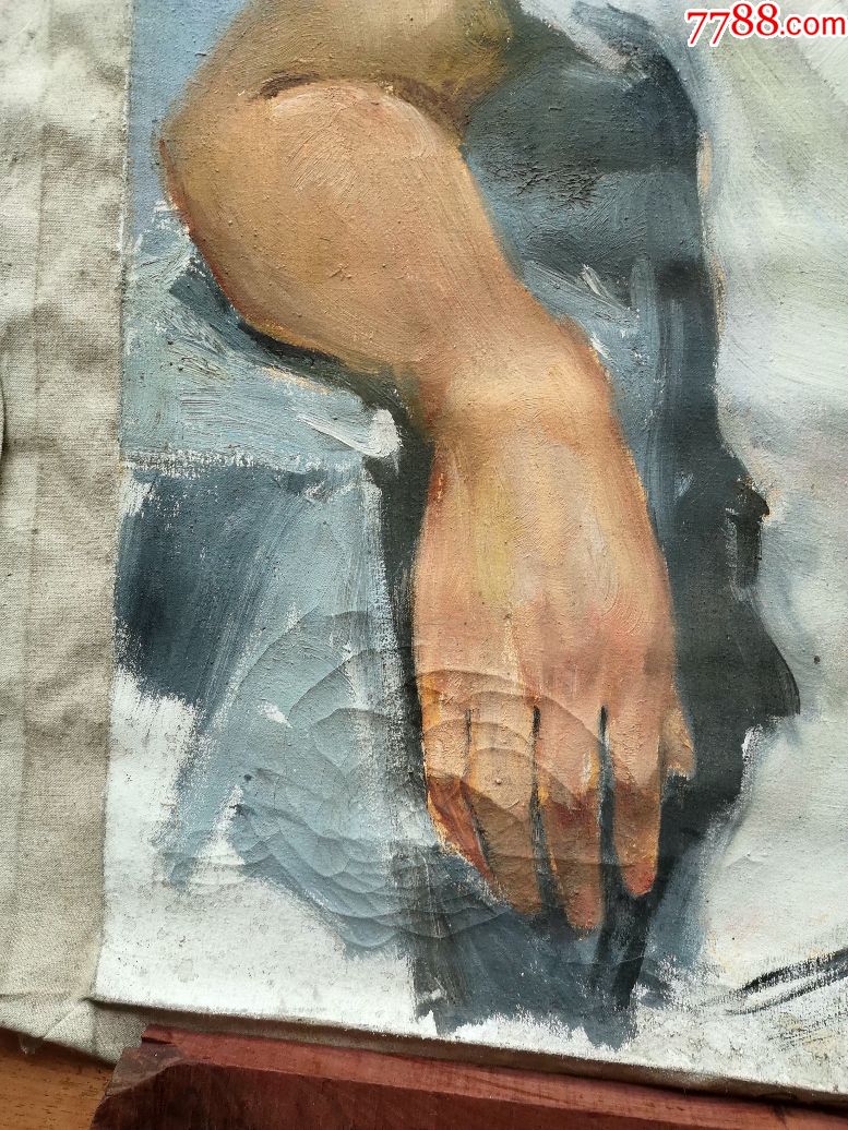 早期大幅刀笔肖像油画《短发女青年肖像》