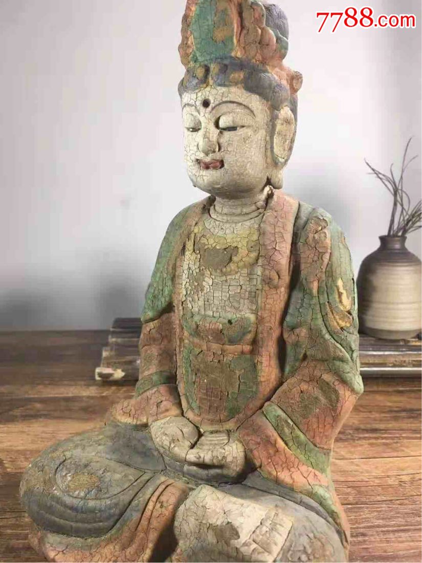 老木佛:清代古法梧木清代桐木彩绘老佛像
