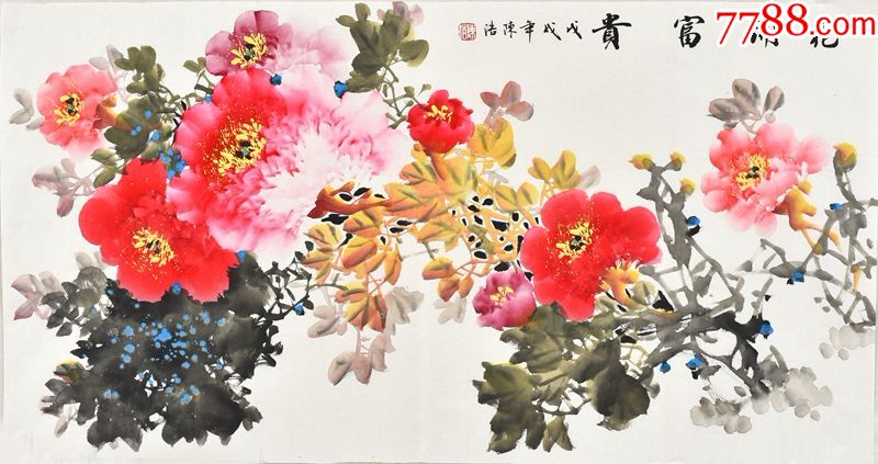 当代实力派画家陈老师三尺整张花鸟画gh03326