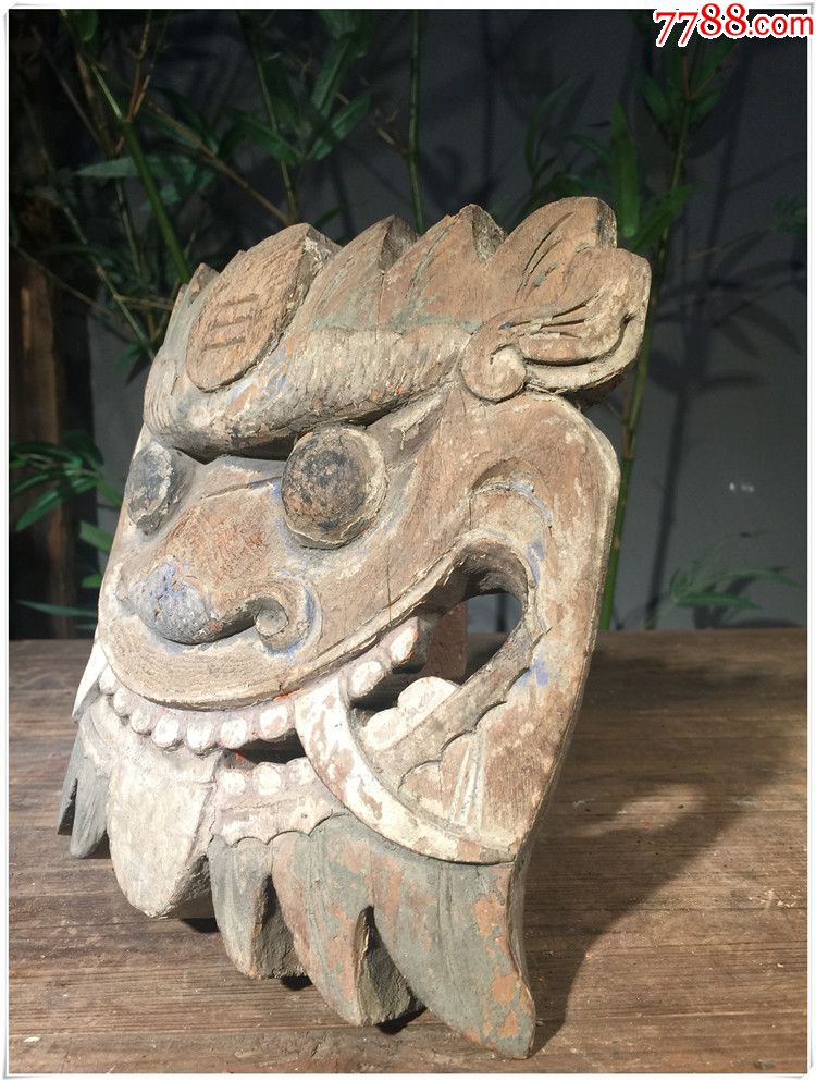 by150吞口清代老木雕辟邪挂件道教收藏古玩尺寸20x20