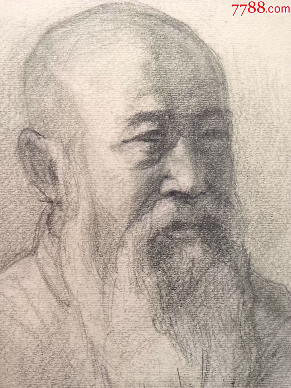 八*十年代铅笔素描画稿《长胡子老人肖像》