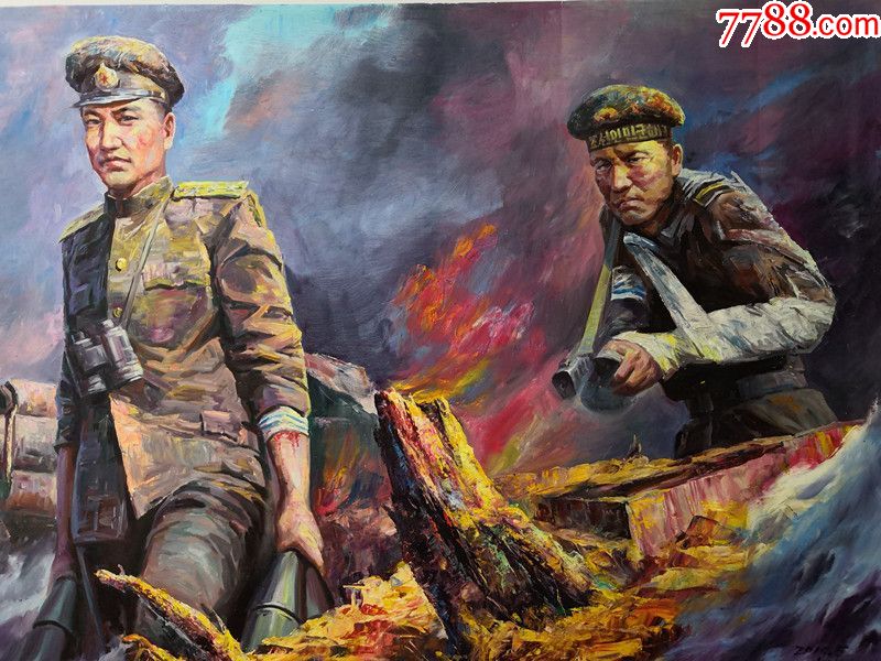 朝鲜功勋画家崔光洙大幅革命宣传油画守住阵地