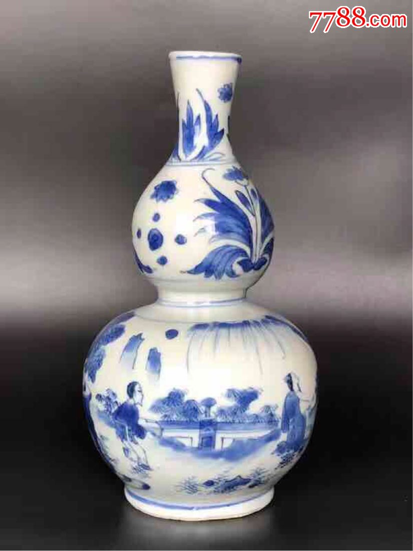 明·崇祯·青花高士纹葫芦瓶-价格:54000元-se-青花瓷