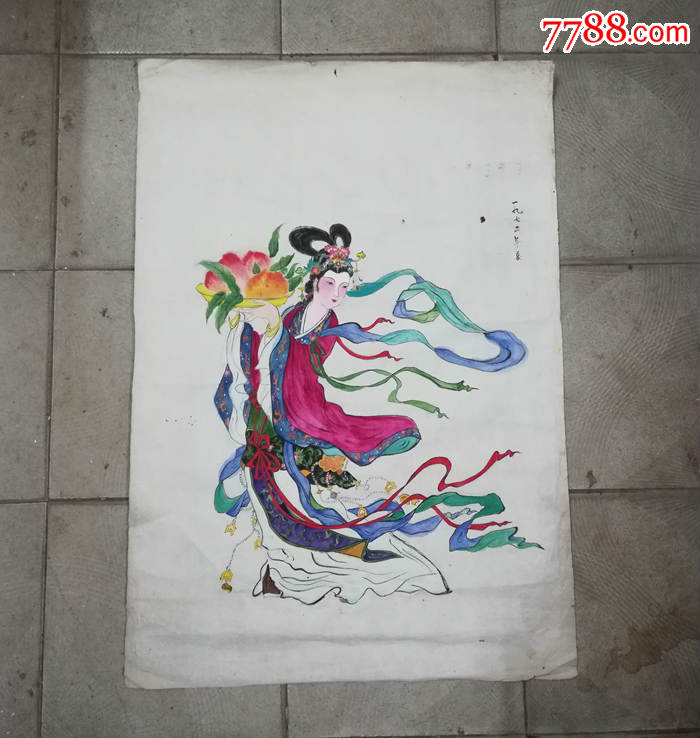 麻姑献寿*画工精美的文革手绘水彩画