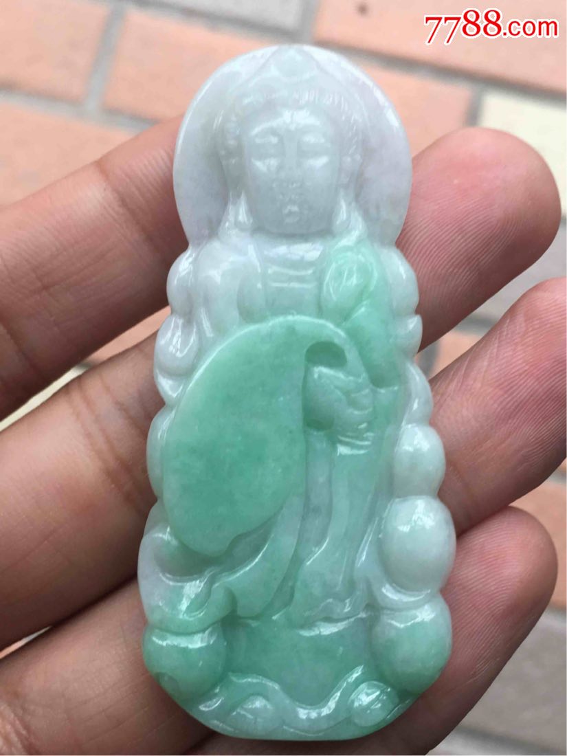 翡翠白底青观音