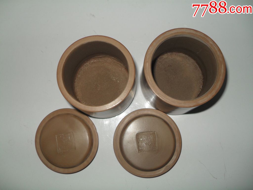 蟋蟀倭瓜黄配罐一对(原底,直径61mm小马蹄,全高69mm,戳记——王学义制