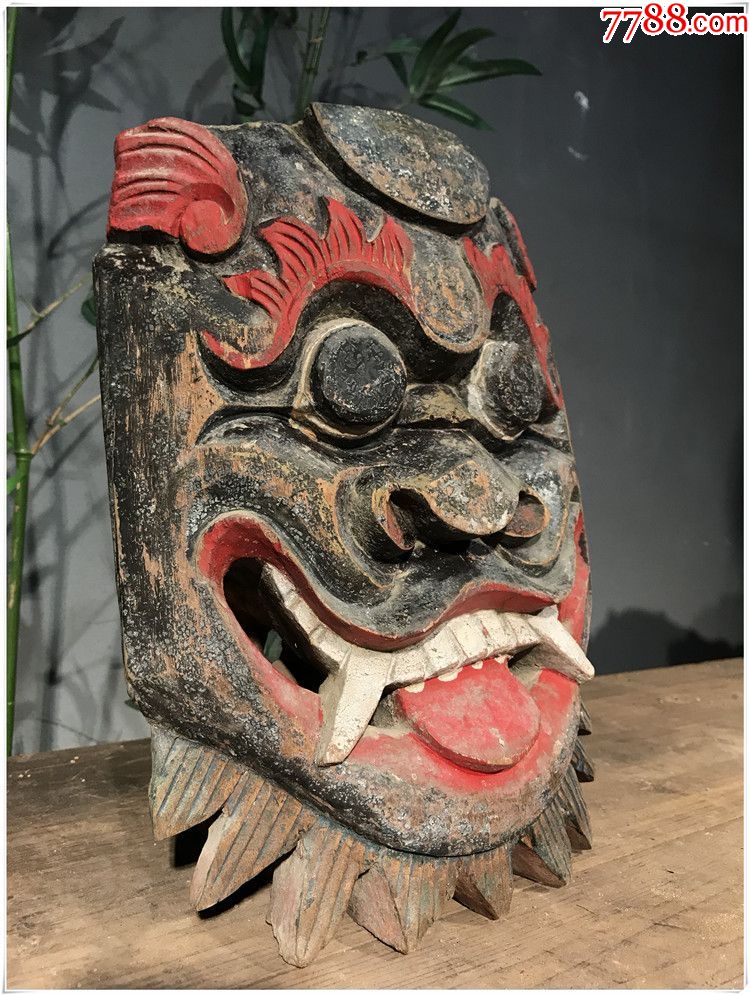 by304吞口清代老木雕辟邪挂件古玩古董尺寸33x24x7