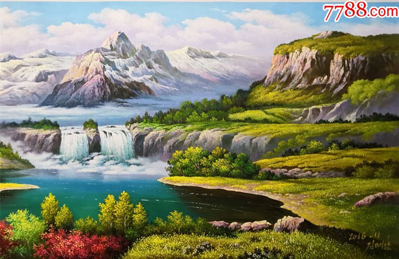 朝鲜一级画家金艺南大幅风景油画聚宝盆