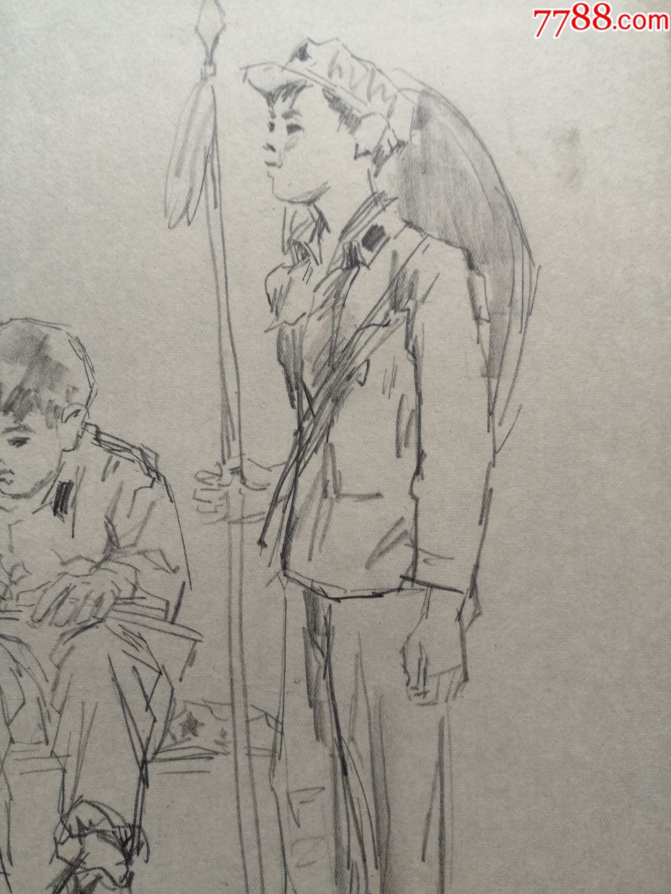 八*十年代素描速写画稿原稿《两个小战士》