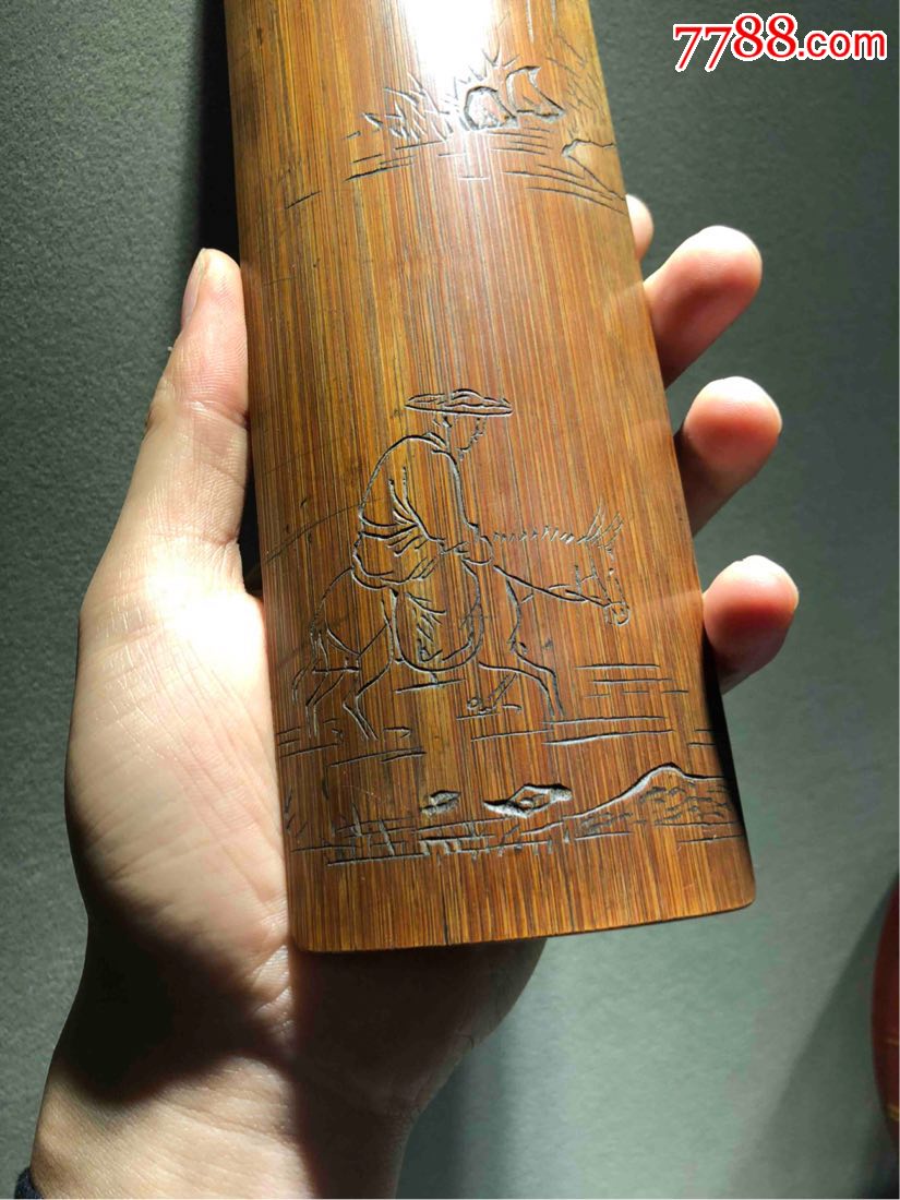 晚清民国名家照初竹刻山水人物臂搁