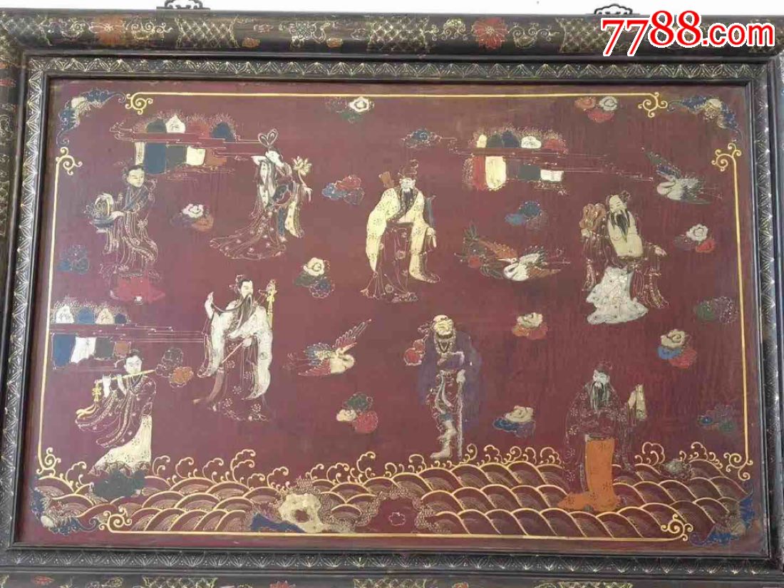 厅堂挂扁出自山西~描金漆器绘八仙图案纯手工绘画