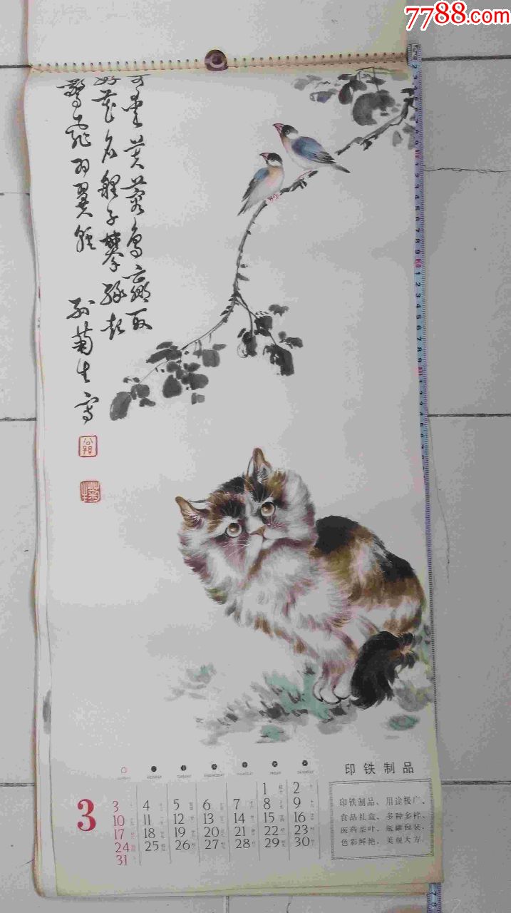 挂历1985孙菊生画猫13张