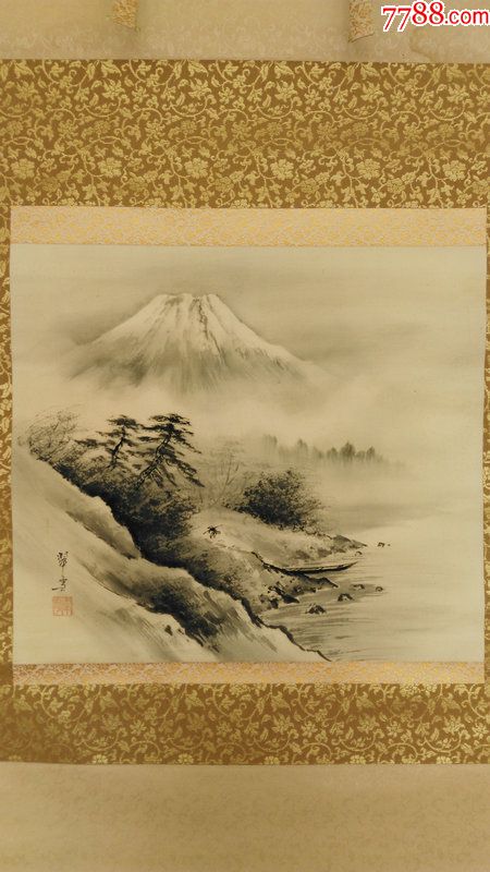 日本回流字画近代绢本山水画溪山归隐图原装立轴书房装饰画814