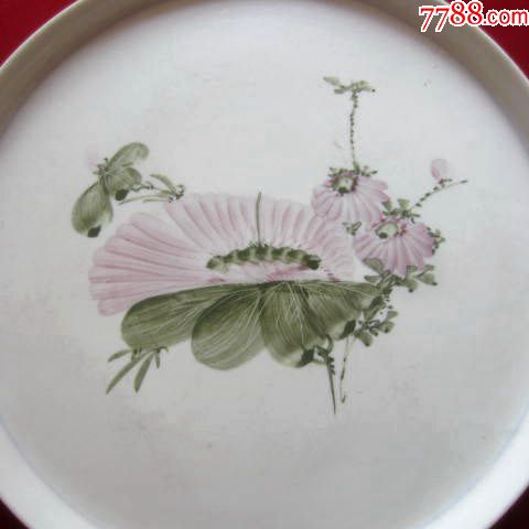 民国【荷花】手绘瓷盘—画工好!釉下彩!