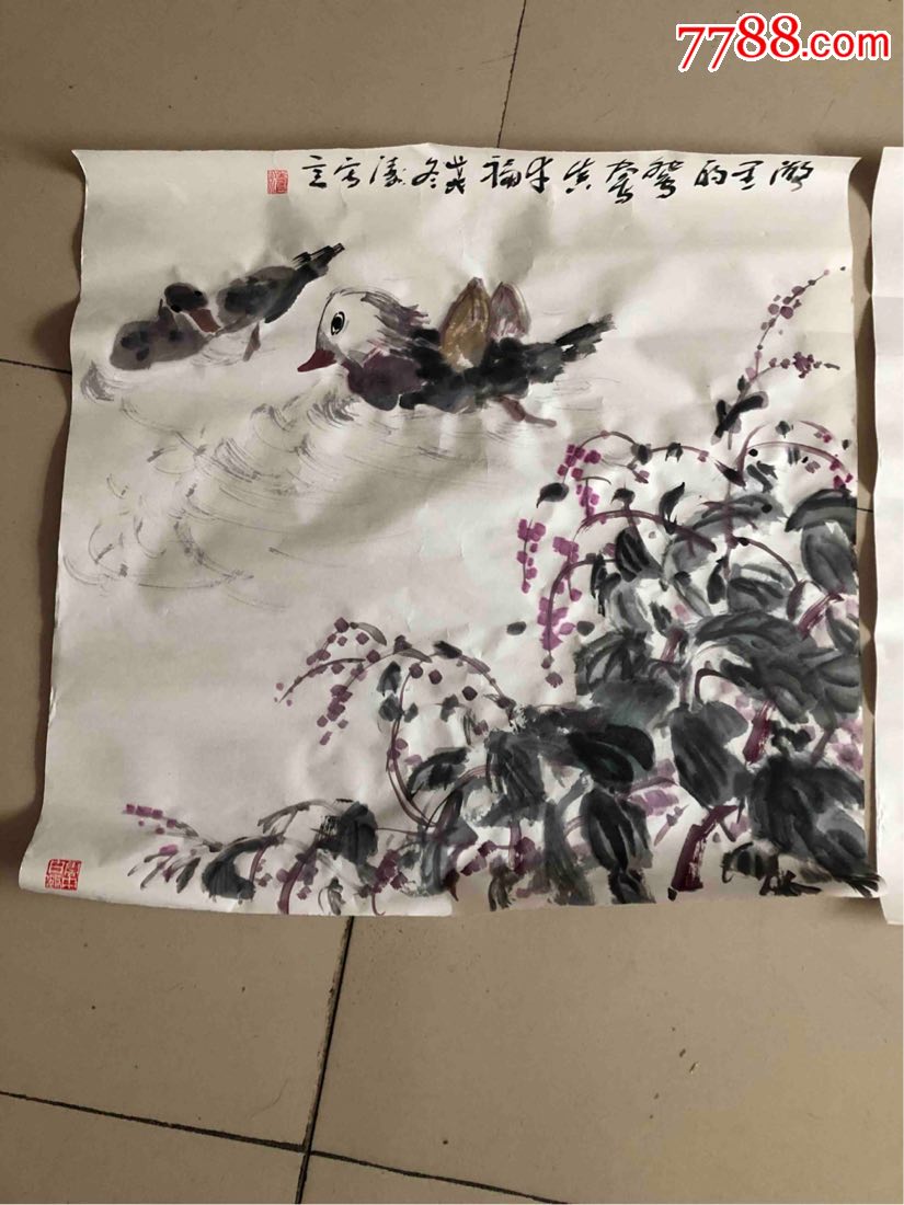 湖里的鸳鸯好幸福,花鸟国画原作,其他花鸟画原画,其他画法,21世纪10