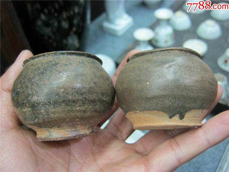 宋代洪塘窑酱釉小茶入一对特价包邮