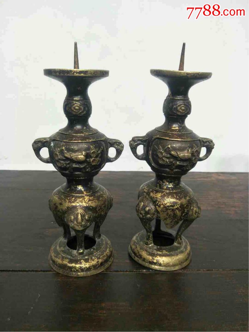 民国铜蜡台一对