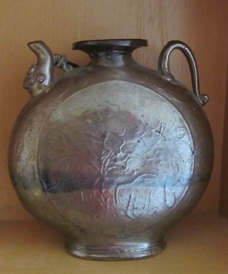 b385酱釉花卉纹扁壶_价格260.