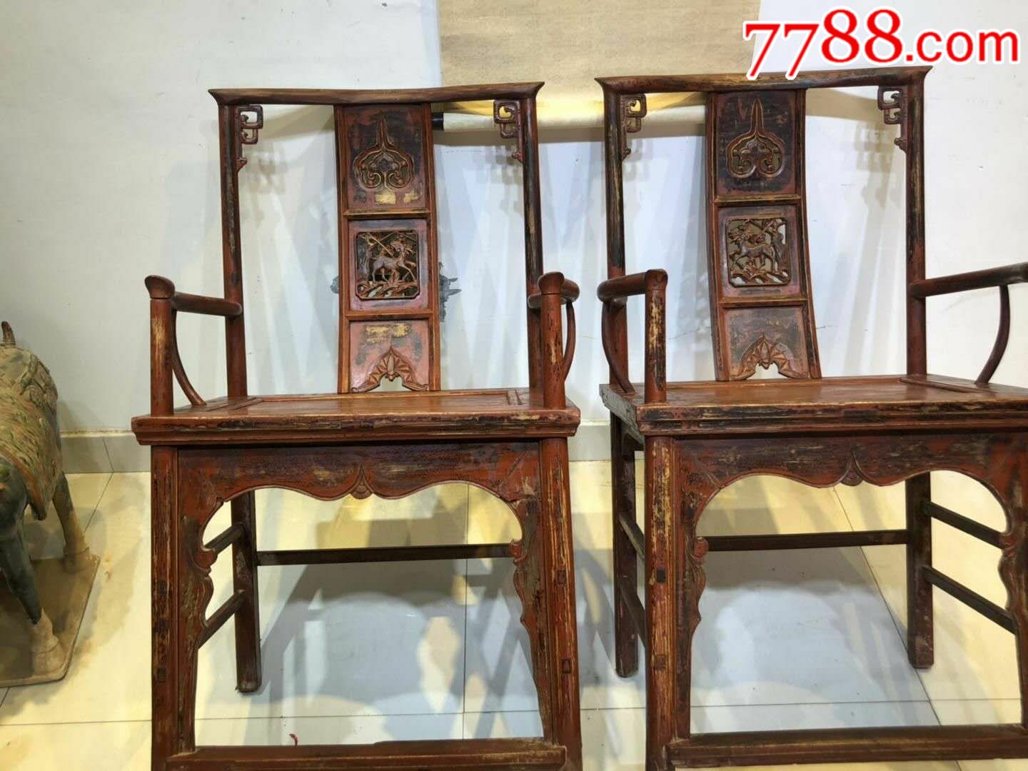 榆木太师椅老椅子老家具古典家具古董椅子$16,0009品99民国时期红木